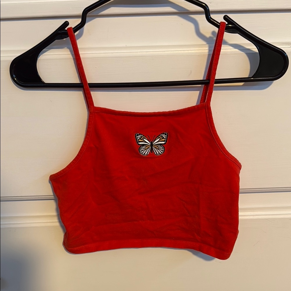 Red Butterfly Embroidered Women's Top